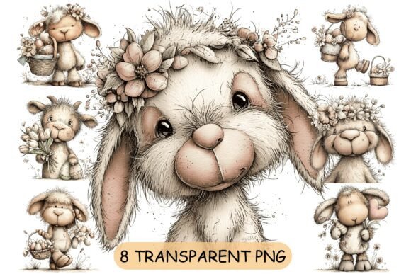 Download 8 Whimsical Easter Bunny Floral PNG - Whimsical easter Collection