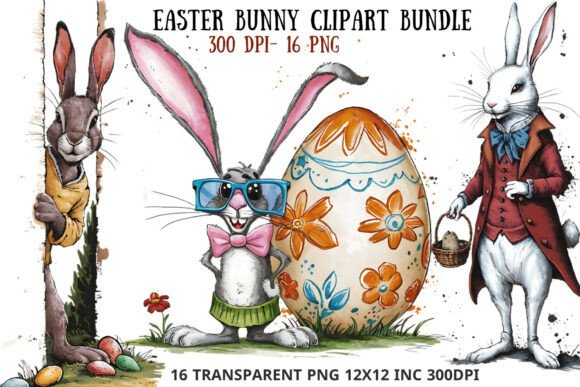 Download Whimsical Easter Bunny Clipart Bundle - Whimsical easter Collection
