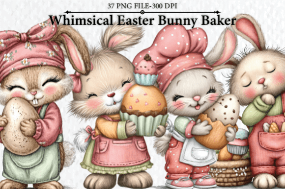 Download Whimsical Easter Bunny Baker Clipart - Whimsical easter Collection