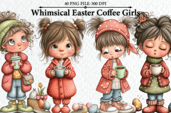 Download Whimsical Easter Coffee Girls Clipart - Whimsical easter Collection